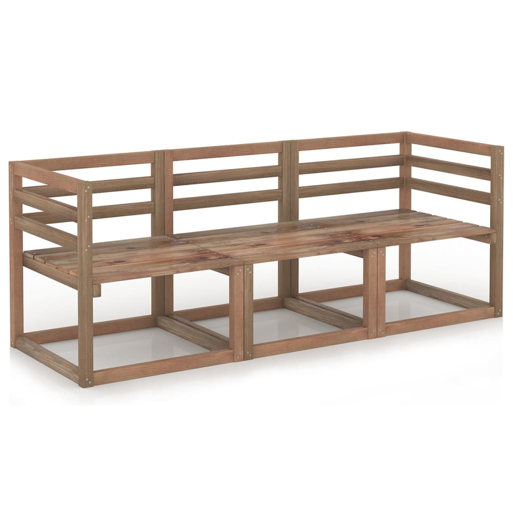 VidaXL 3-delig Tuinbankstel pallet geïmpregneerd grenenhout bruin