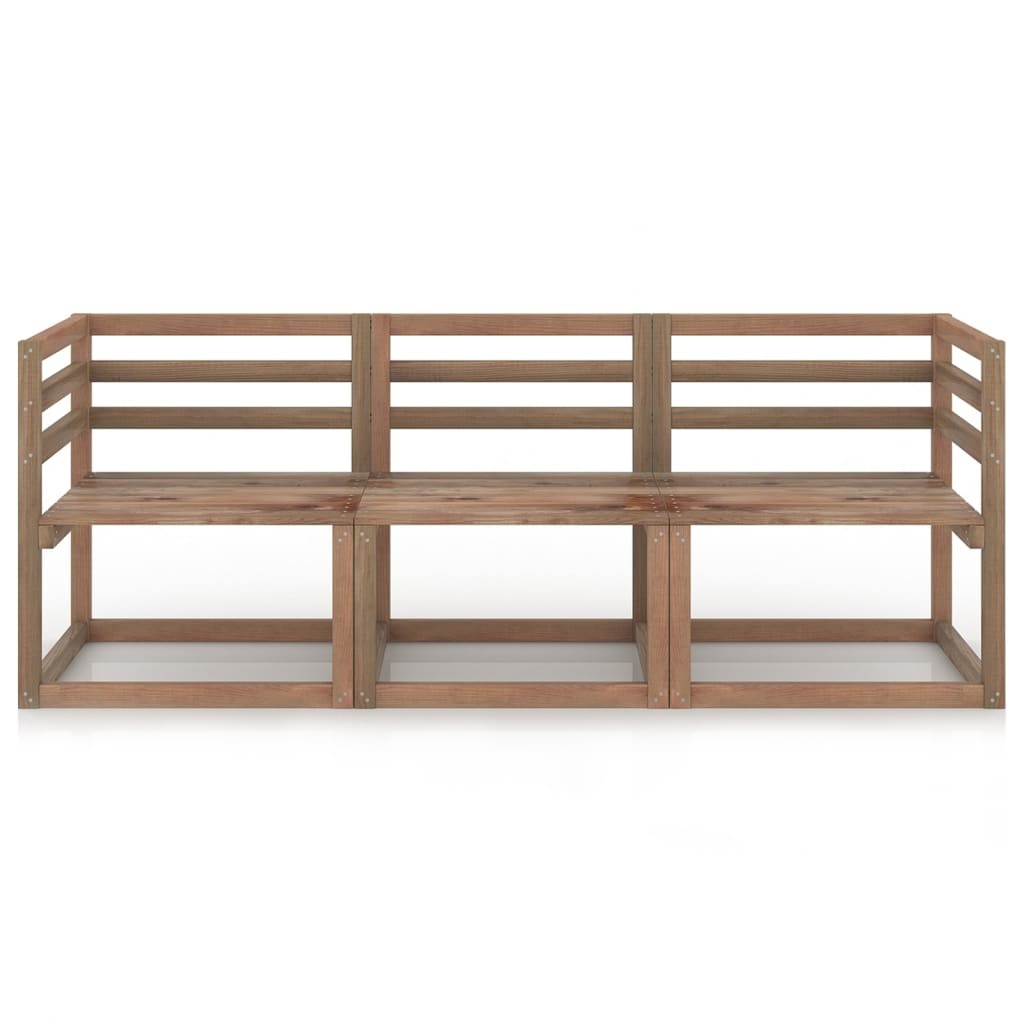 VidaXL 3-delig Tuinbankstel pallet geïmpregneerd grenenhout bruin