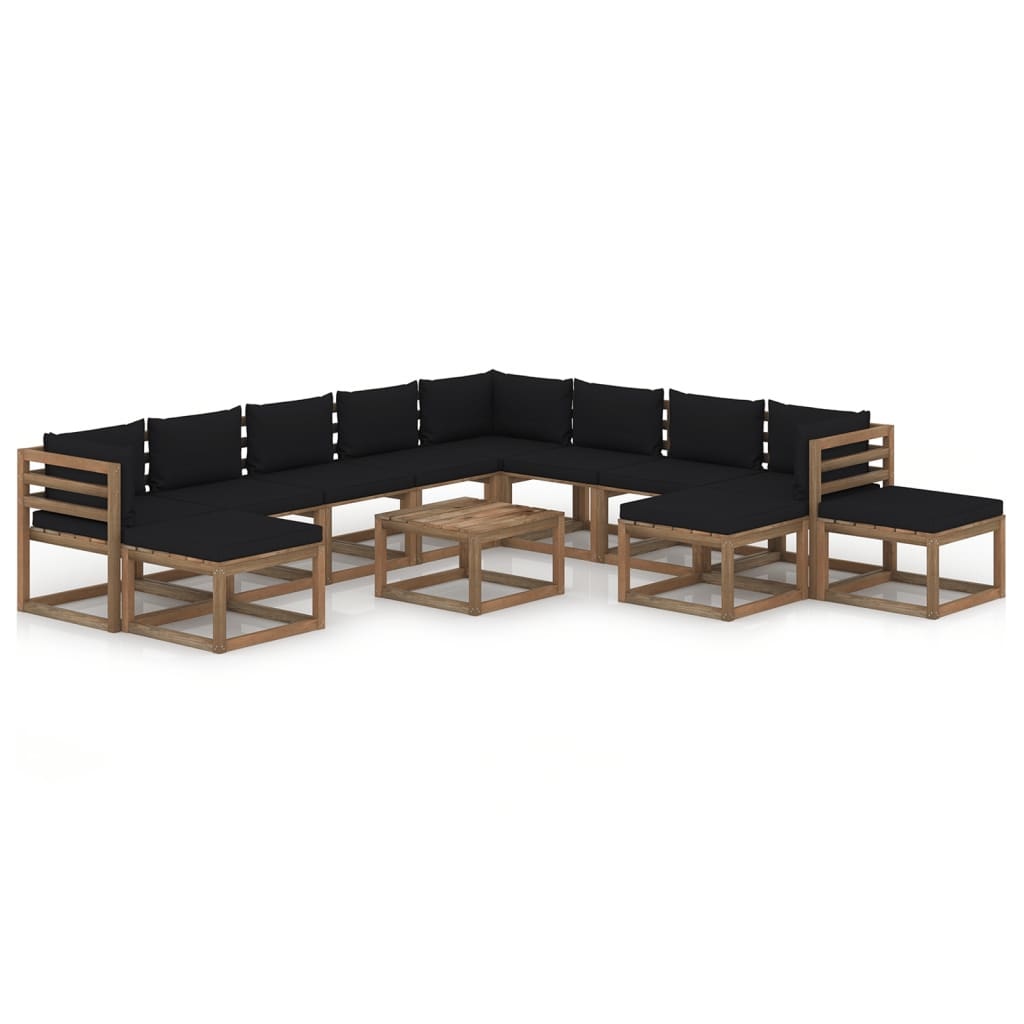 VidaXL 12-delige Loungeset met zwarte kussens