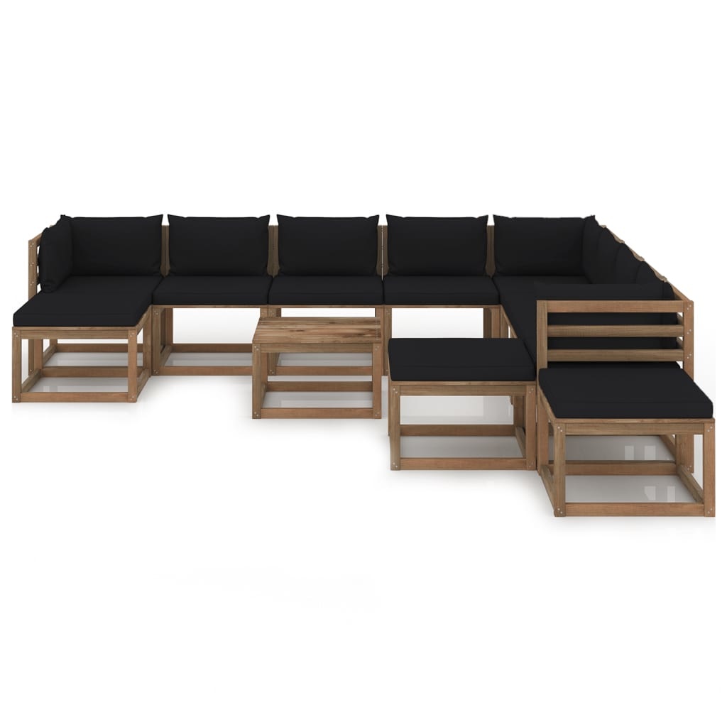 VidaXL 12-delige Loungeset met zwarte kussens