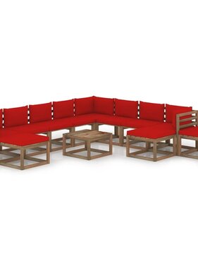 VidaXL 12-delige Loungeset met rode kussens
