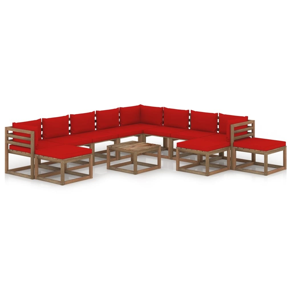 VidaXL 12-delige Loungeset met rode kussens