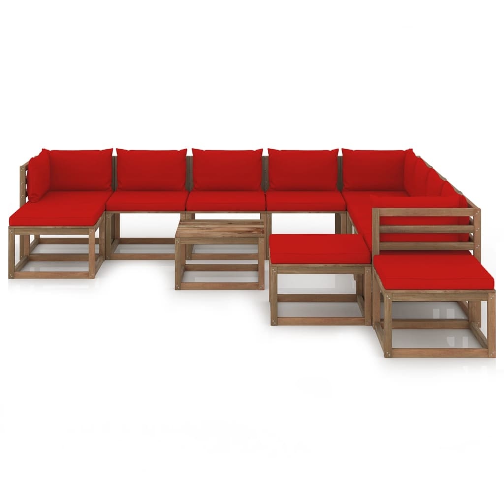 VidaXL 12-delige Loungeset met rode kussens
