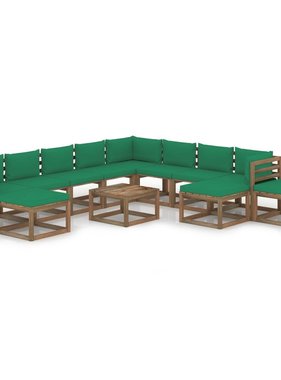 VidaXL 12-delige Loungeset met groene kussens