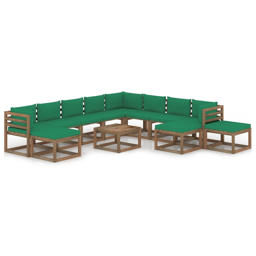 VidaXL 12-delige Loungeset met groene kussens
