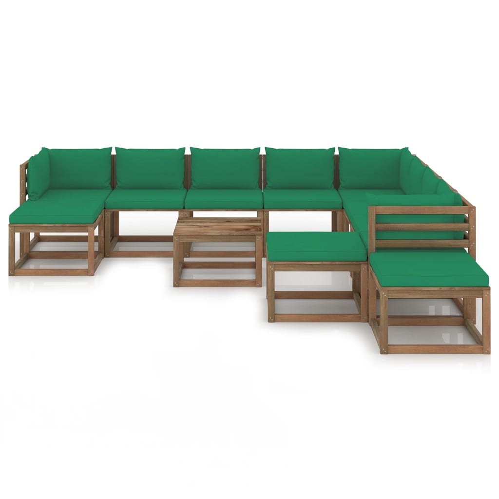 VidaXL 12-delige Loungeset met groene kussens