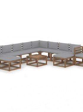 VidaXL 12-delige Loungeset met grijze kussens