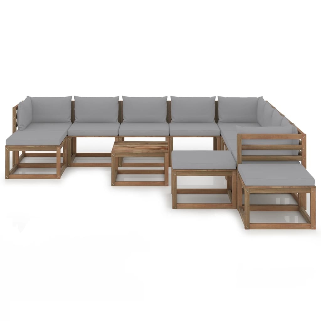 VidaXL 12-delige Loungeset met grijze kussens
