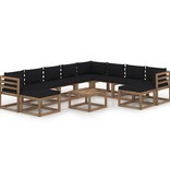 VidaXL 11-delige Loungeset met zwarte kussens