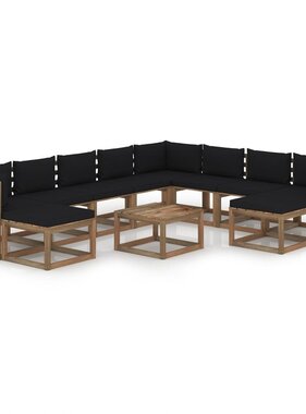 VidaXL 11-delige Loungeset met zwarte kussens