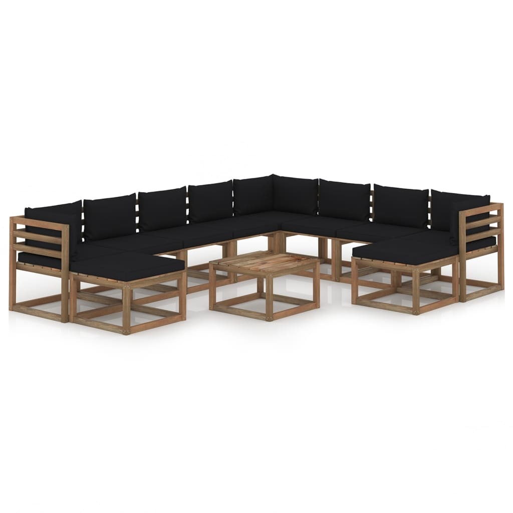 VidaXL 11-delige Loungeset met zwarte kussens