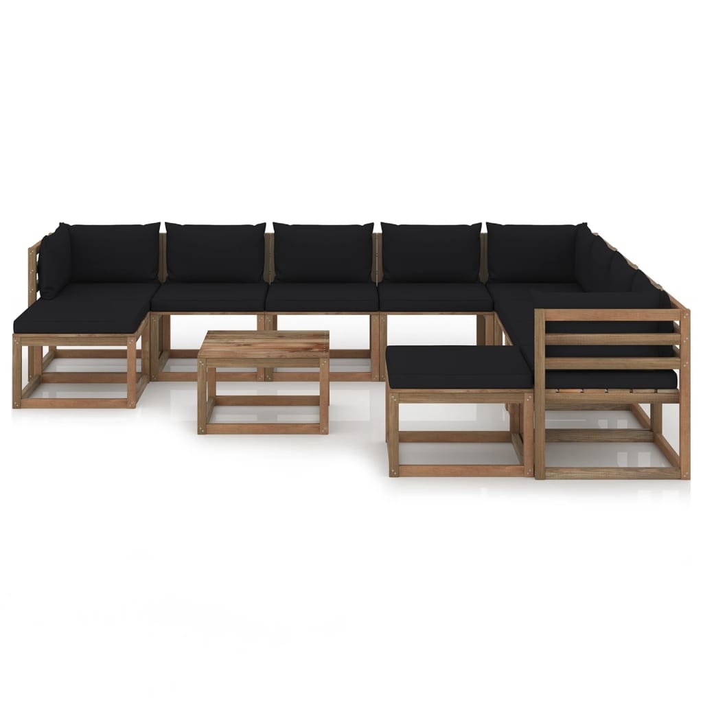 VidaXL 11-delige Loungeset met zwarte kussens