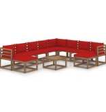 VidaXL 11-delige Loungeset met rode kussens