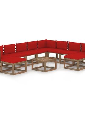 VidaXL 11-delige Loungeset met rode kussens