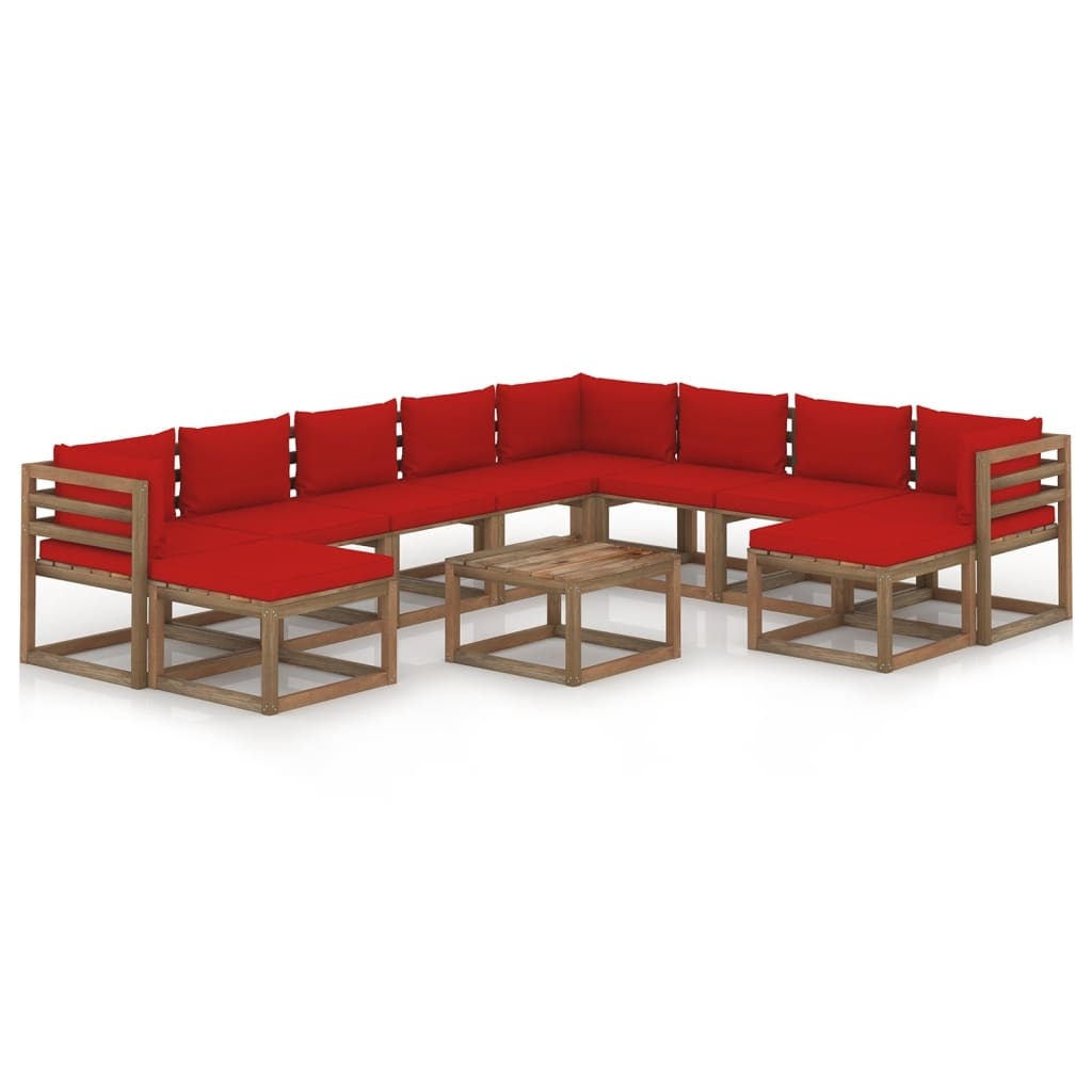 VidaXL 11-delige Loungeset met rode kussens