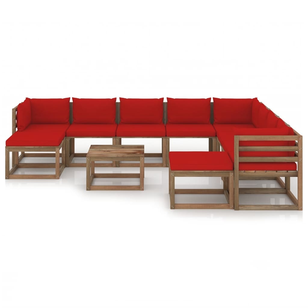 VidaXL 11-delige Loungeset met rode kussens