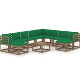 VidaXL 11-delige Loungeset met groene kussens