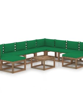 VidaXL 11-delige Loungeset met groene kussens