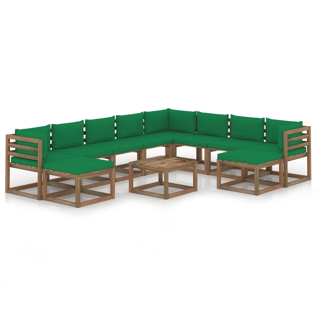 VidaXL 11-delige Loungeset met groene kussens