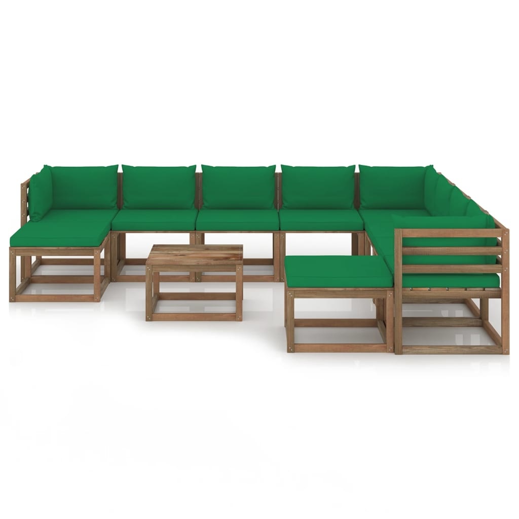 VidaXL 11-delige Loungeset met groene kussens