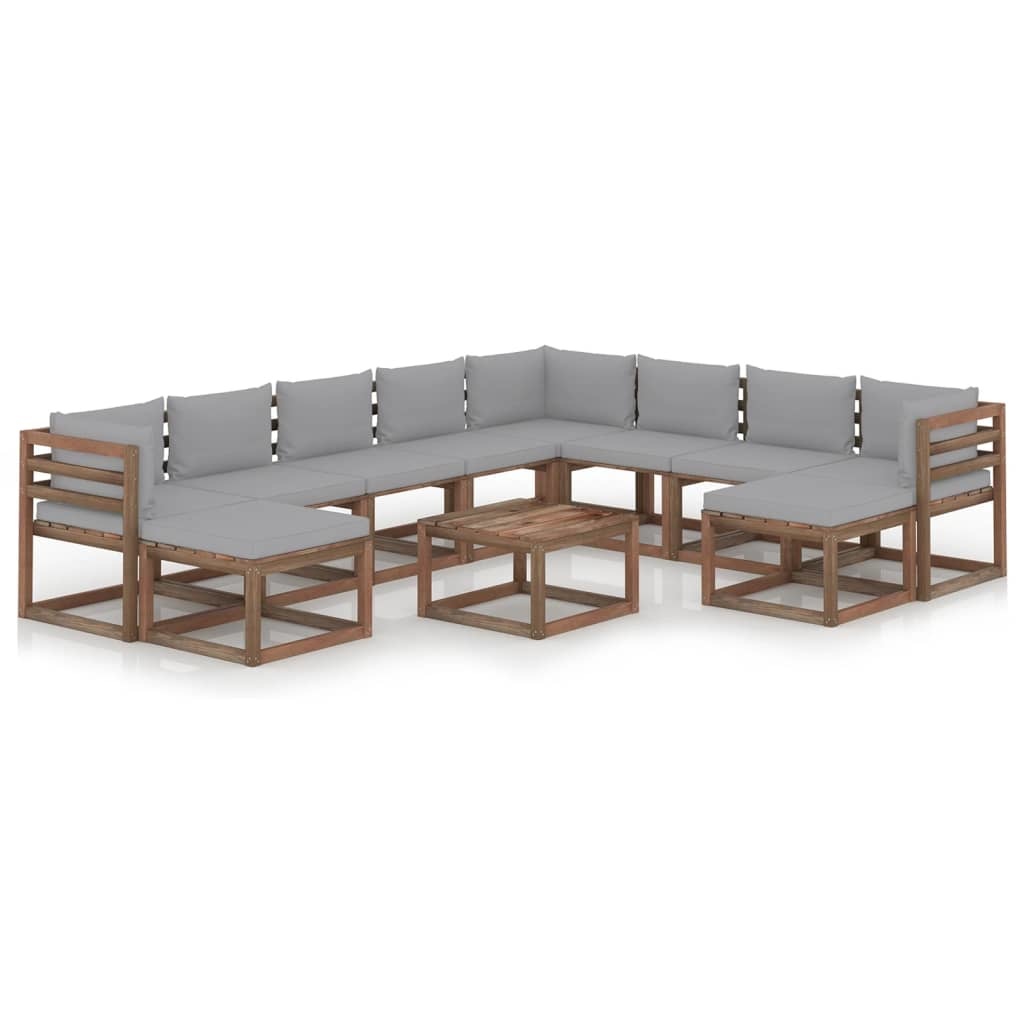 VidaXL 11-delige Loungeset met grijze kussens