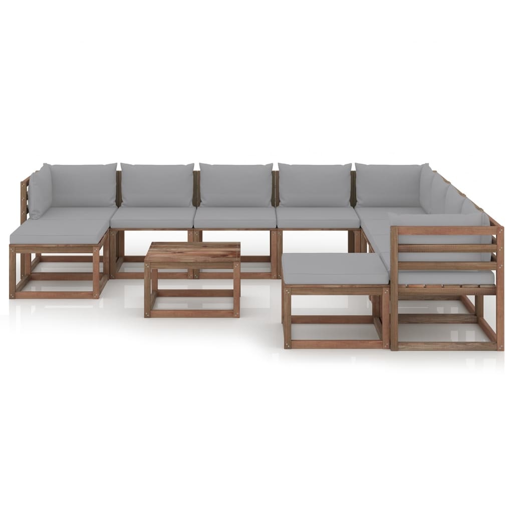 VidaXL 11-delige Loungeset met grijze kussens