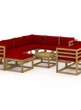 VidaXL 10-delige Loungeset met wijnrode kussens