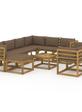 VidaXL 10-delige Loungeset met taupe kussens