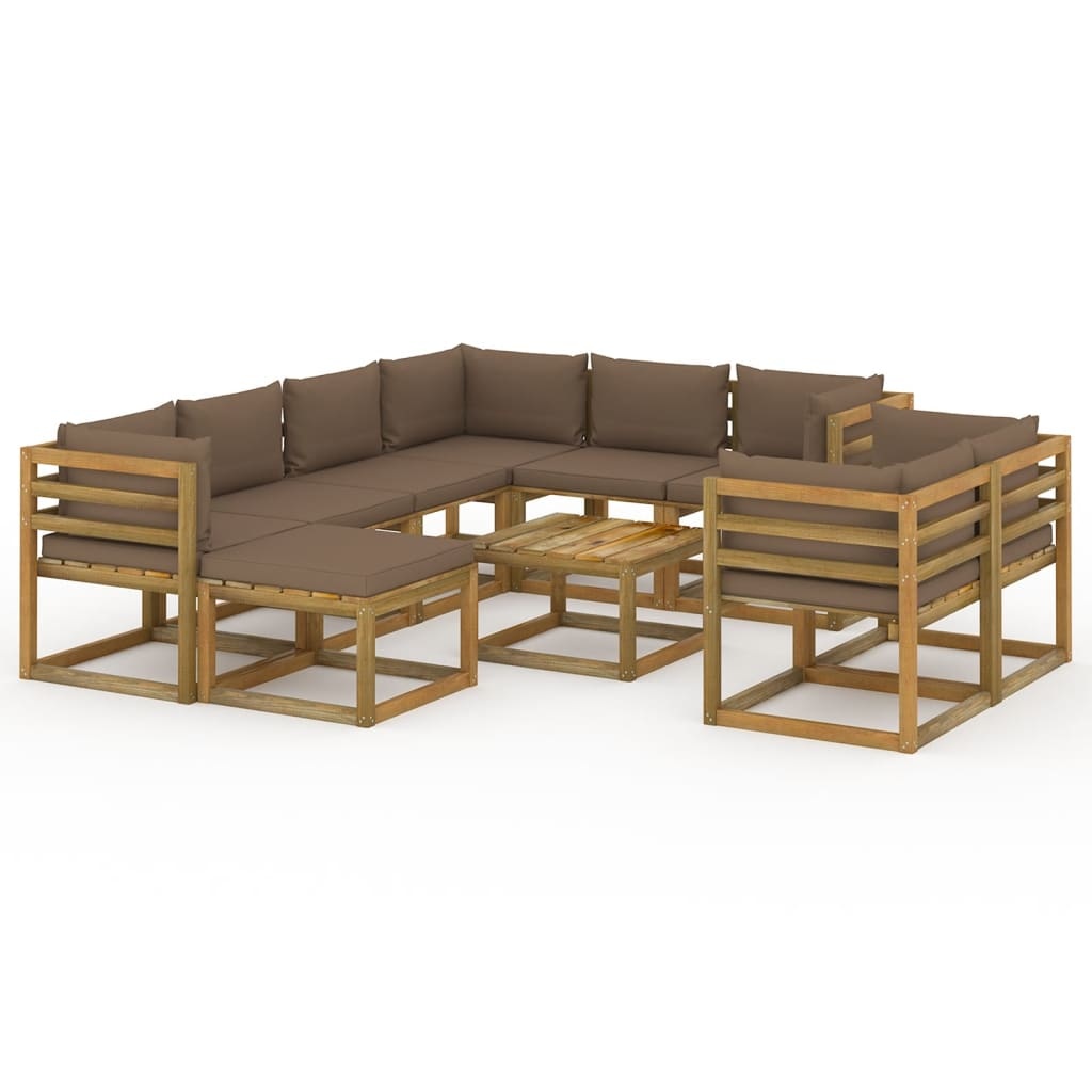 VidaXL 10-delige Loungeset met taupe kussens