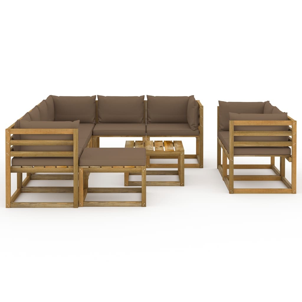 VidaXL 10-delige Loungeset met taupe kussens