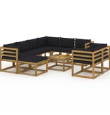VidaXL 10-delige Loungeset met zwarte kussens
