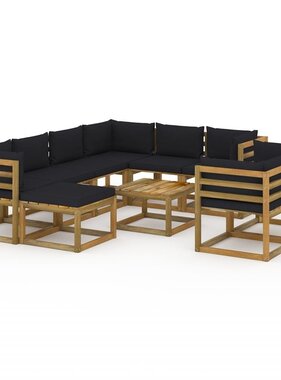 VidaXL 10-delige Loungeset met zwarte kussens