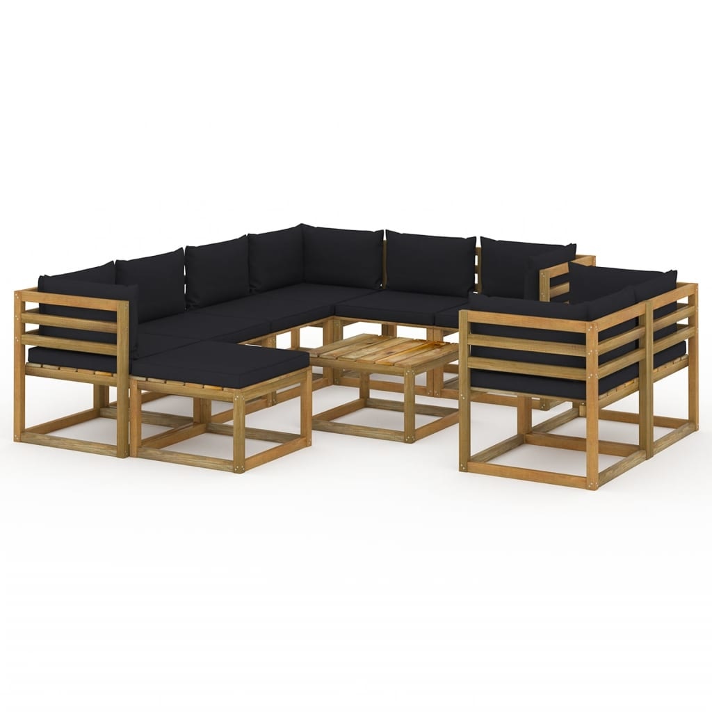 VidaXL 10-delige Loungeset met zwarte kussens