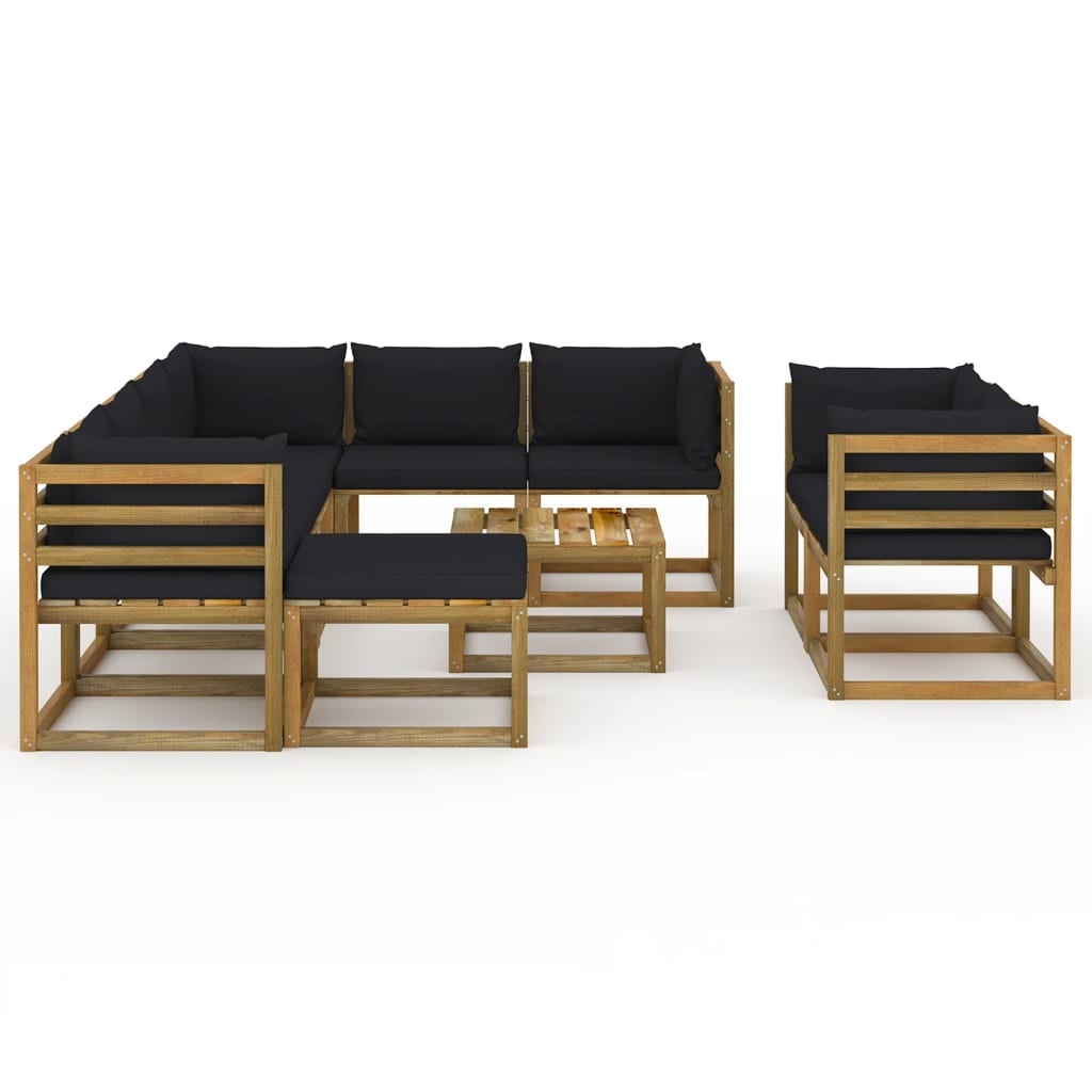 VidaXL 10-delige Loungeset met zwarte kussens