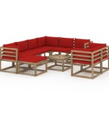 VidaXL 10-delige Loungeset met rode kussens