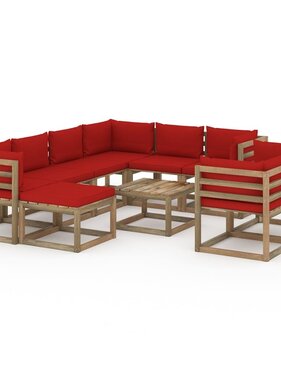 VidaXL 10-delige Loungeset met rode kussens