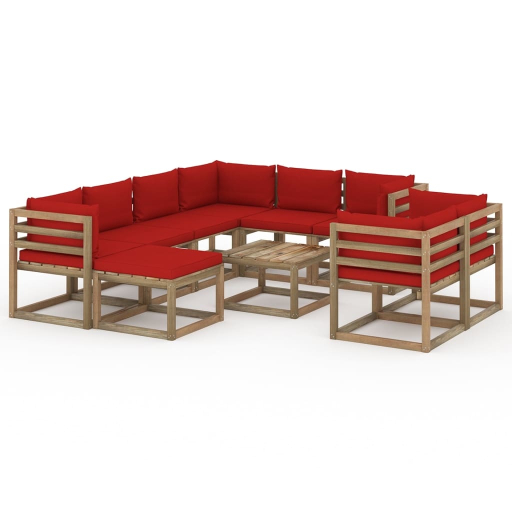 VidaXL 10-delige Loungeset met rode kussens