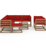 VidaXL 10-delige Loungeset met rode kussens