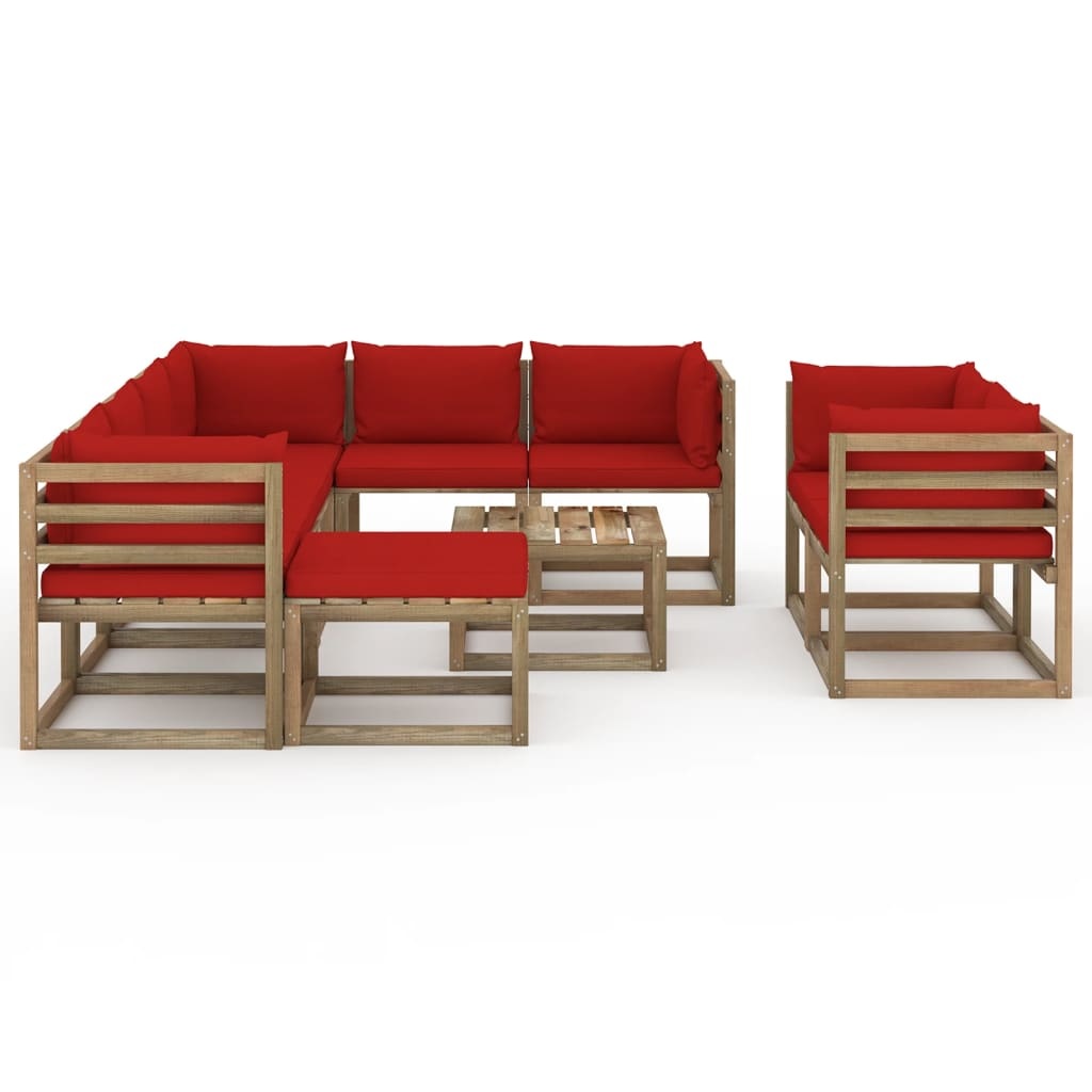 VidaXL 10-delige Loungeset met rode kussens