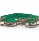 VidaXL 10-delige Loungeset met groene kussens