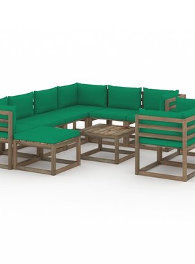VidaXL 10-delige Loungeset met groene kussens