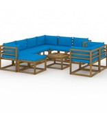 VidaXL 10-delige Loungeset met lichtblauwe kussens