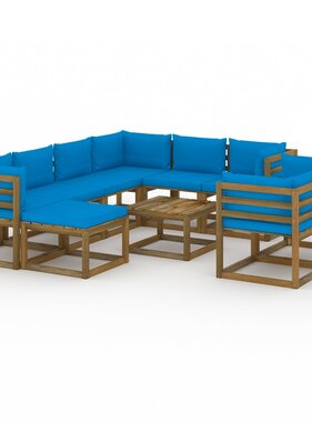 VidaXL 10-delige Loungeset met lichtblauwe kussens
