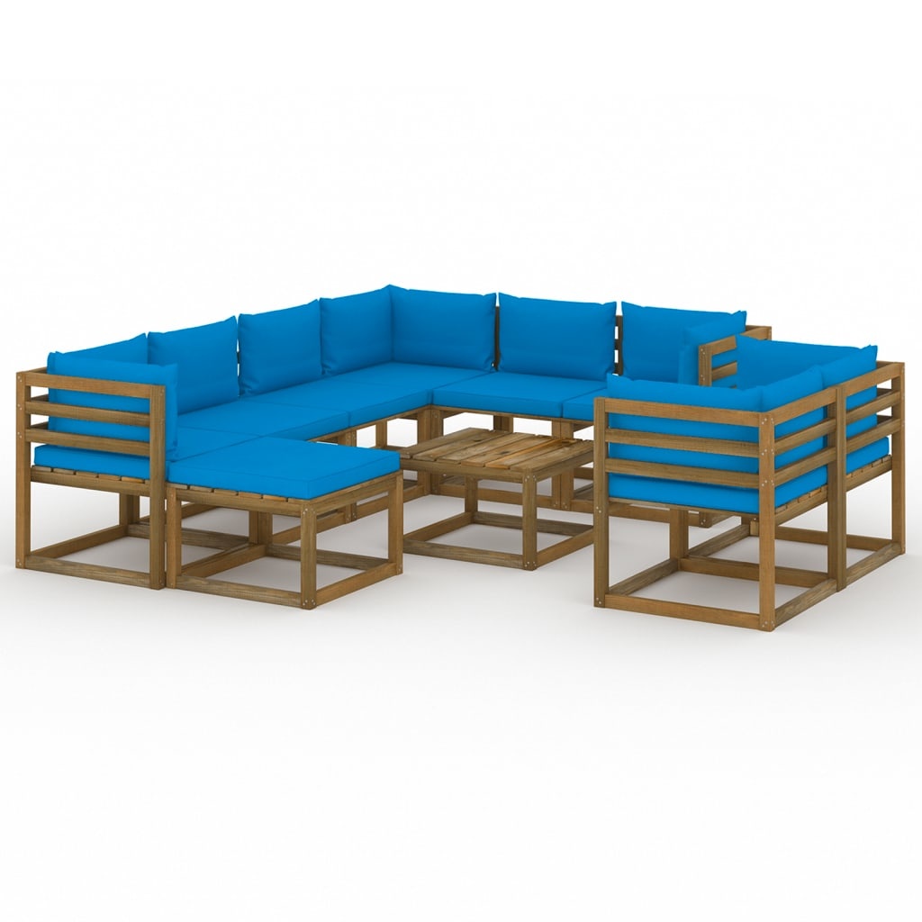 VidaXL 10-delige Loungeset met lichtblauwe kussens