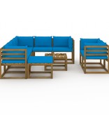 VidaXL 10-delige Loungeset met lichtblauwe kussens