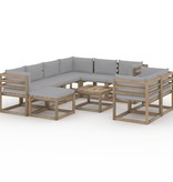 VidaXL 10-delige Loungeset met grijze kussens