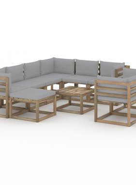 VidaXL 10-delige Loungeset met grijze kussens