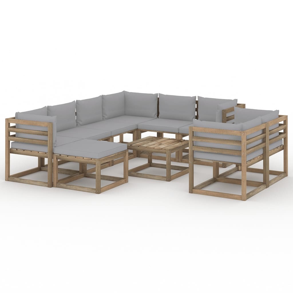 VidaXL 10-delige Loungeset met grijze kussens
