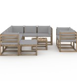 VidaXL 10-delige Loungeset met grijze kussens