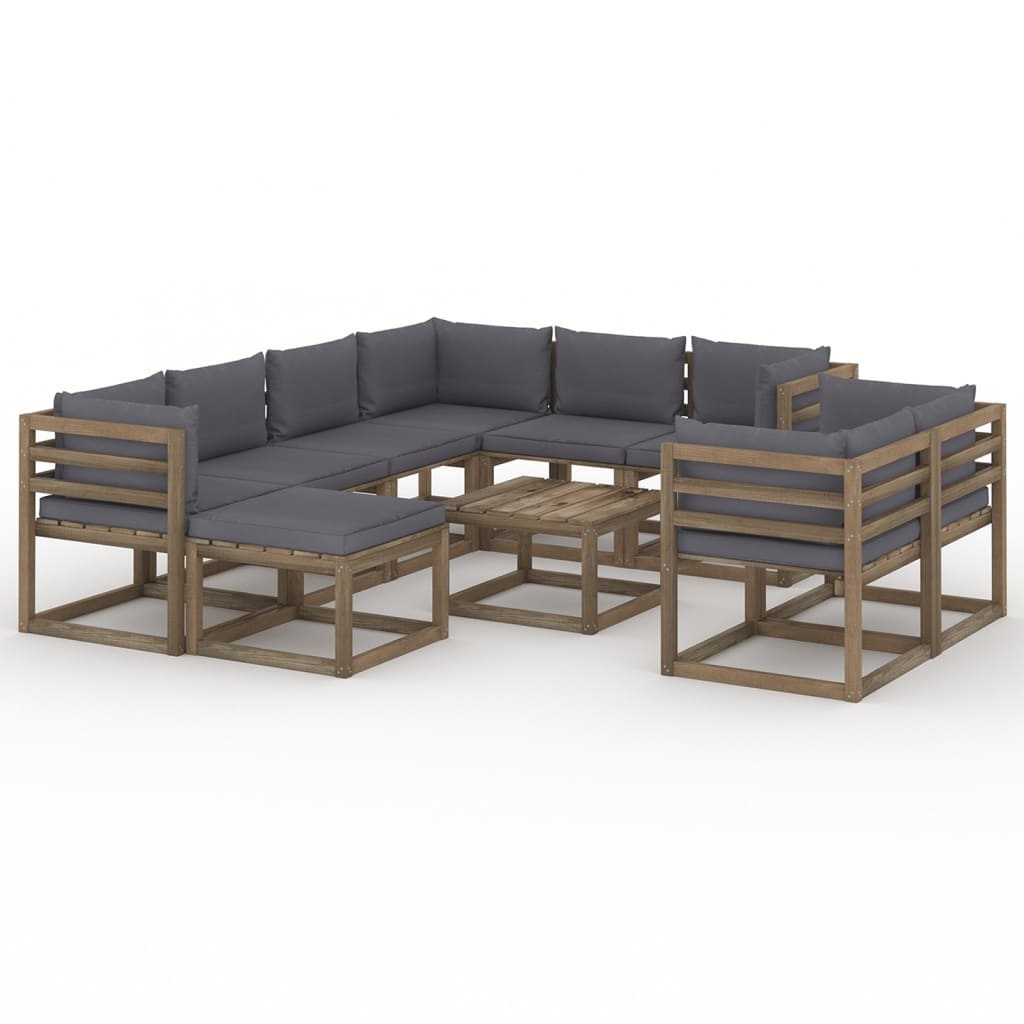VidaXL 10-delige Loungeset met antracietkleurige kussens
